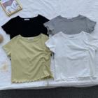 Lettuce Edge Drawstring Short-sleeve Cropped T-shirt