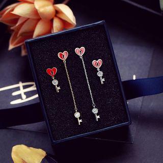 Rhinestone Key Non-matching Drop Earrings