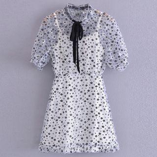 Set: Slipdress + Short-sleeve Floral Mini A-line Dress