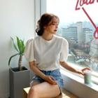 Neon Puff-sleeve Ribbed T-shirt