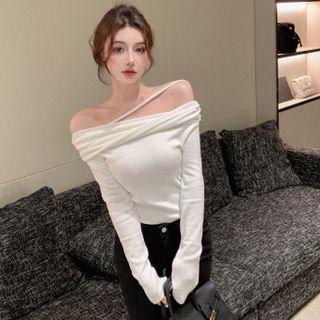 Off-shoulder Knit Sheath Sweater