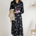 Open-placket Floral Maxi Tiered Dress