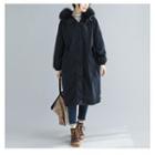 Plus Size Furry Trim Hooded Coat