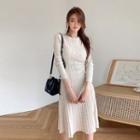 Plain Knit Midi A-line Dress White - One Size