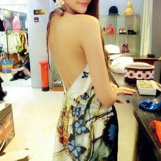 Butterfly Print Halter Sundress