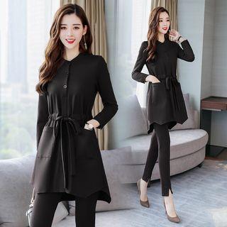 Set: Sashed Buttoned Coat + Dress Pants
