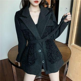 Single Breast Color Block Shearling Panel Coat