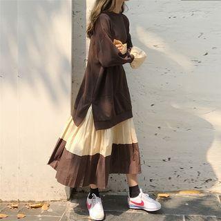 Mock Two-piece Pleated Maxi Dress Coffee - One Size
