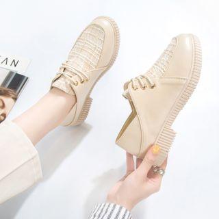 Tweed Paneled Lace-up Loafers