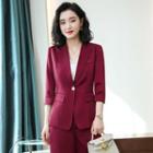 Elbow-sleeve Blazer / Wide Leg Pants / Set