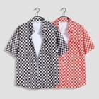 Set: Short-sleeve Checker Print Hawaiian Shirt + Shorts