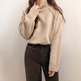 High-neck Slit-side Sweater