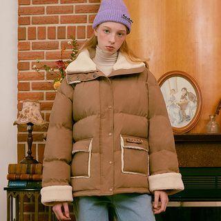 Funnel-neck Dumble-trim Puffer Jacket Beige - One Size
