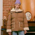 Funnel-neck Dumble-trim Puffer Jacket Beige - One Size