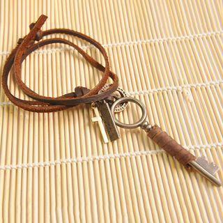 Genuine Leather Key Necklace Brown - One Size