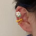 Set Of 3: Flower Resin Cuff Earring 3 Pcs - White & Green & Yellow - One Size