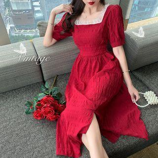 Puff Sleeve Square Neck Cropped Top / A-line Dress