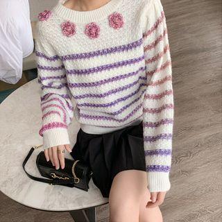 Flower Accent Striped Sweater
