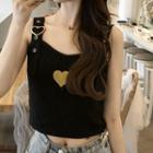 Heart Embroidered Knit Cropped Tank Top
