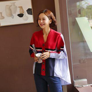 Stripe Panel Back Contrast-trim Cardigan