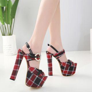 Platform High Heel Plaid Sandals