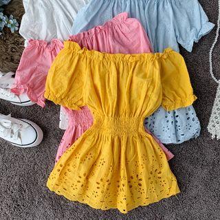 Slim-cut Off-shoulder Eyelet Blouse