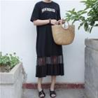 Lettering Short-sleeve Mesh Panel T-shirt Dress