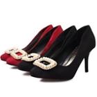 Faux Pearl Buckle Pumps/ Faux Suede Pumps