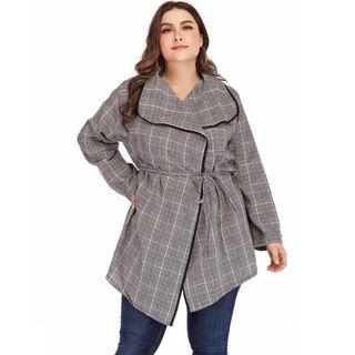 Long-sleeve Wrapped Plaid Top