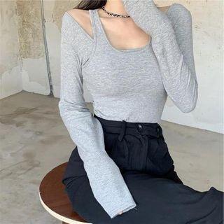 Mock Two Piece Cutout Plain Top