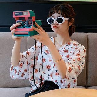 Floral Chiffon Shirt As Figure - One Size