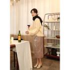 Band-waist Velvet Long Skirt