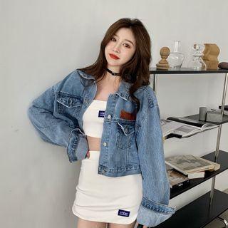 Denim Cropped Jacket Blue - One Size