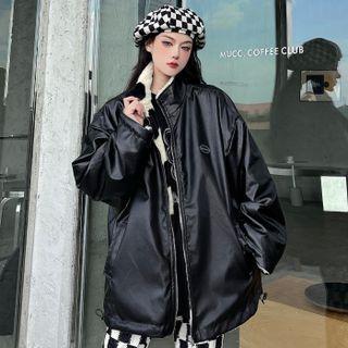 Reversible Faux Leather Zip Jacket Heart - Almond - One Size