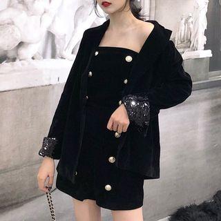 Sequined Panel Blazer / Strapless Double-breasted Playsuit