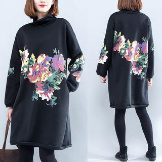 Turtleneck Printed Pullover A-line Dress