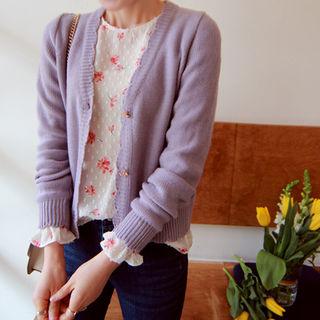 Scallop-edge Floral Buttoned Cardigan