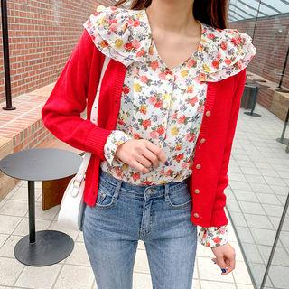 Frilled Capelet Floral Crepe Blouse