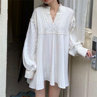 Long-sleeve Knit Panel Mini Dress