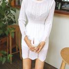 Scallop-hem Long-sleeve Knit Mini Dress