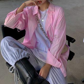 Set: V-neck Plain T-shirt/plain Long-sleeve Shirt