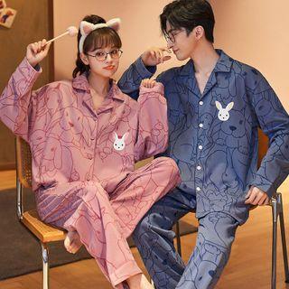Couple Matching Loungewear Set : Long-sleeve Rabbit Print Shirt + Pants