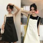 Sleeveless T-shirt / Spaghetti Strap Crinkled A-line Mini Dress
