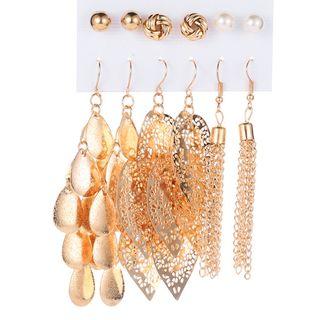 6 Pair Set: Alloy / Faux Pearl Earring (assorted Designs) 01 - 11634 - Set - Gold - One Size