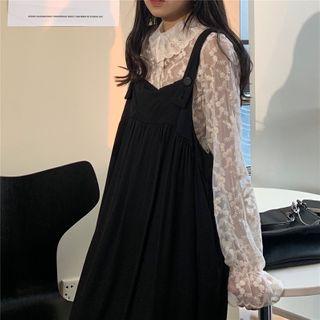 Bell-sleeve Lace Blouse / Midi Jumper Dress