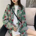 Long-sleeve Floral Shirt Green - One Size