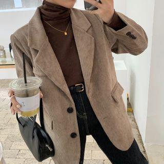 Corduroy Single-breasted Jacket 8878 - Ash Coffee - One Size