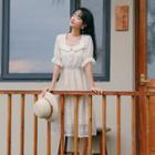 Elbow-sleeve Square-collar Lace Dress