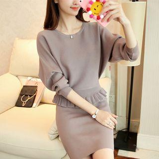 Set: Ruffle Knit Top + Pencil Skirt