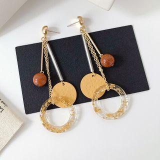 Gold Leaf Hoop & Disc Fringed Earring